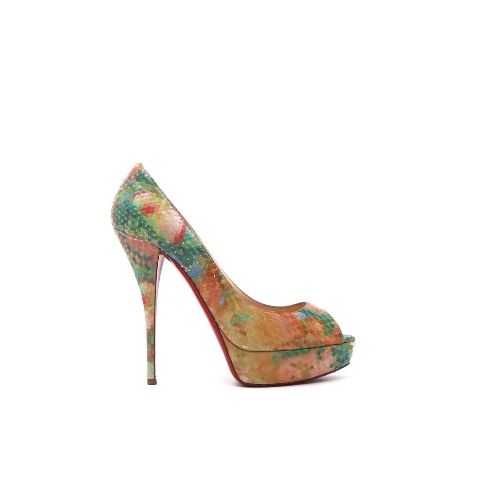 Christian Louboutin Multicolor Python Pixel Troca 140 Peep Toe Heels 40.5
